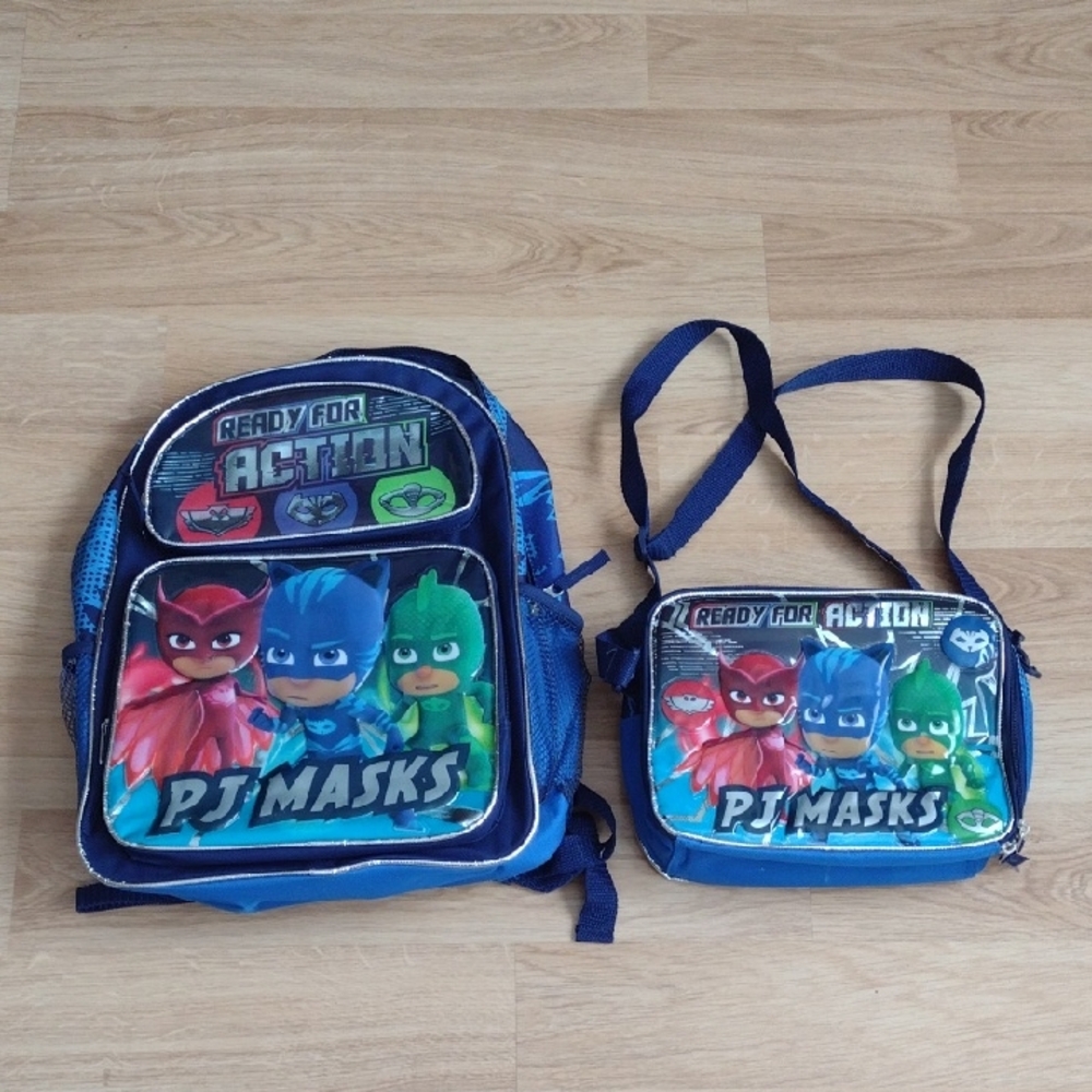 PJ Masks 3D Blue Kids Backpack and Lunch Bag Set NWOT